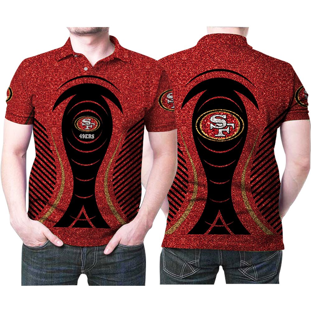 San Francisco 49ers Red Glitter Pattern 3D All Over Print Polo Shirt