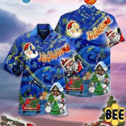 Santa And Elk Christmas Sky Trending Hawaiian Shirt