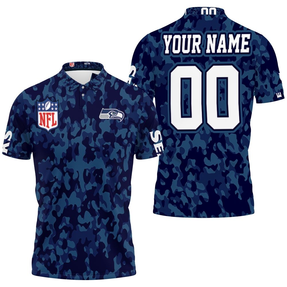 Seattle Seahawks Blue Camouflage Veteran Personalized 3D All Over Print Polo Shirt