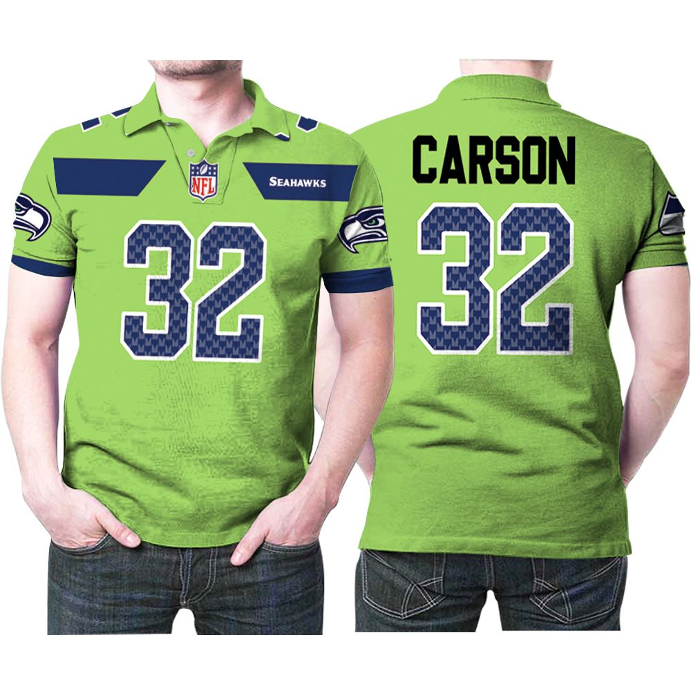 Seattle Seahawks Chris Carson #32 Nfl American Football Green Color Rush Legend Polo Shirt