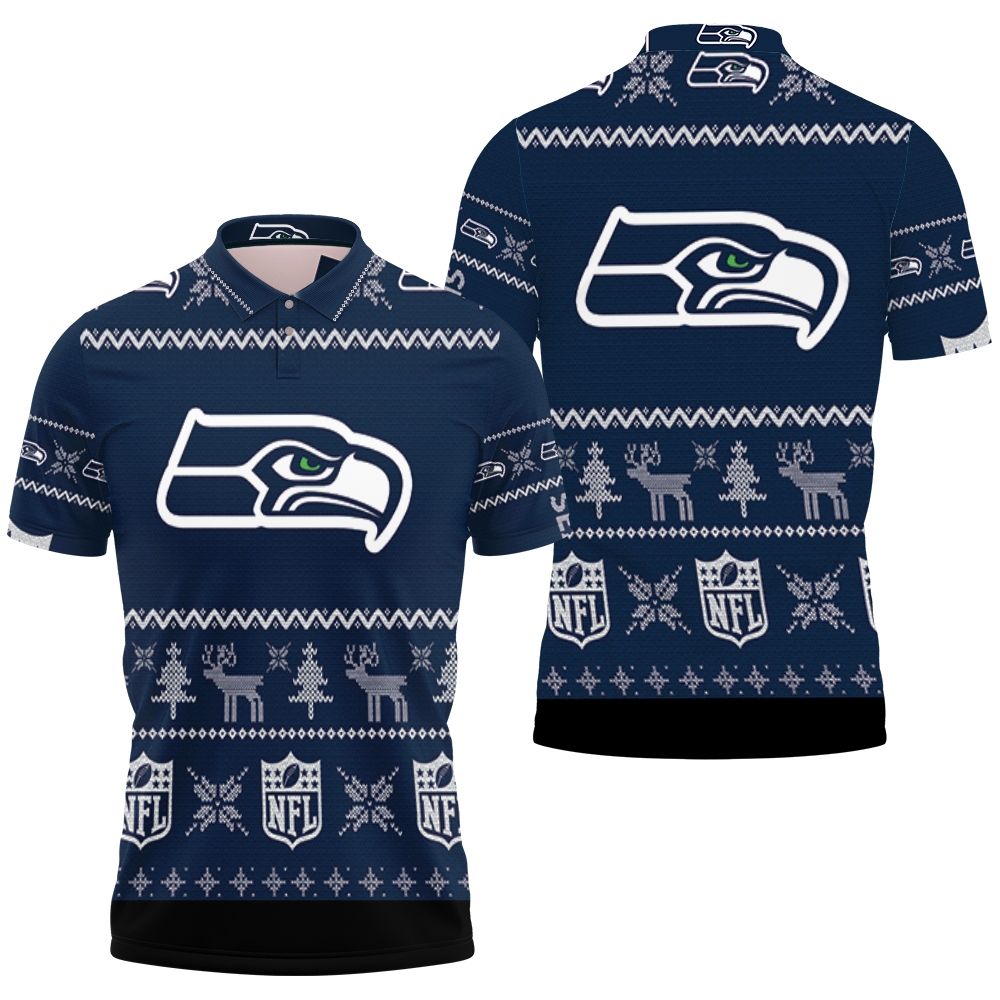 Seattle Seahawks Ugly Sweatshirt Christmas 3D All Over Print Polo Shirt