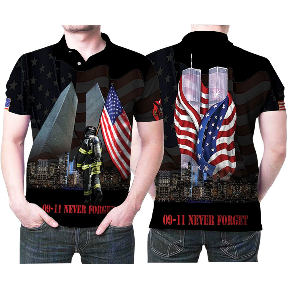 September 11 Never Forget Flag America Memorial 3D All Over Print Polo Shirt