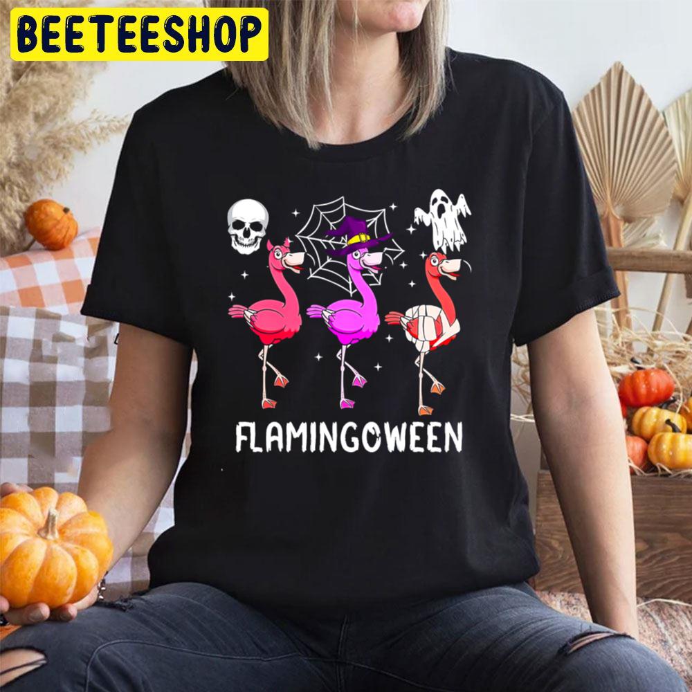 Skull And Ghost Flamingoween Trending Unisex T-Shirt