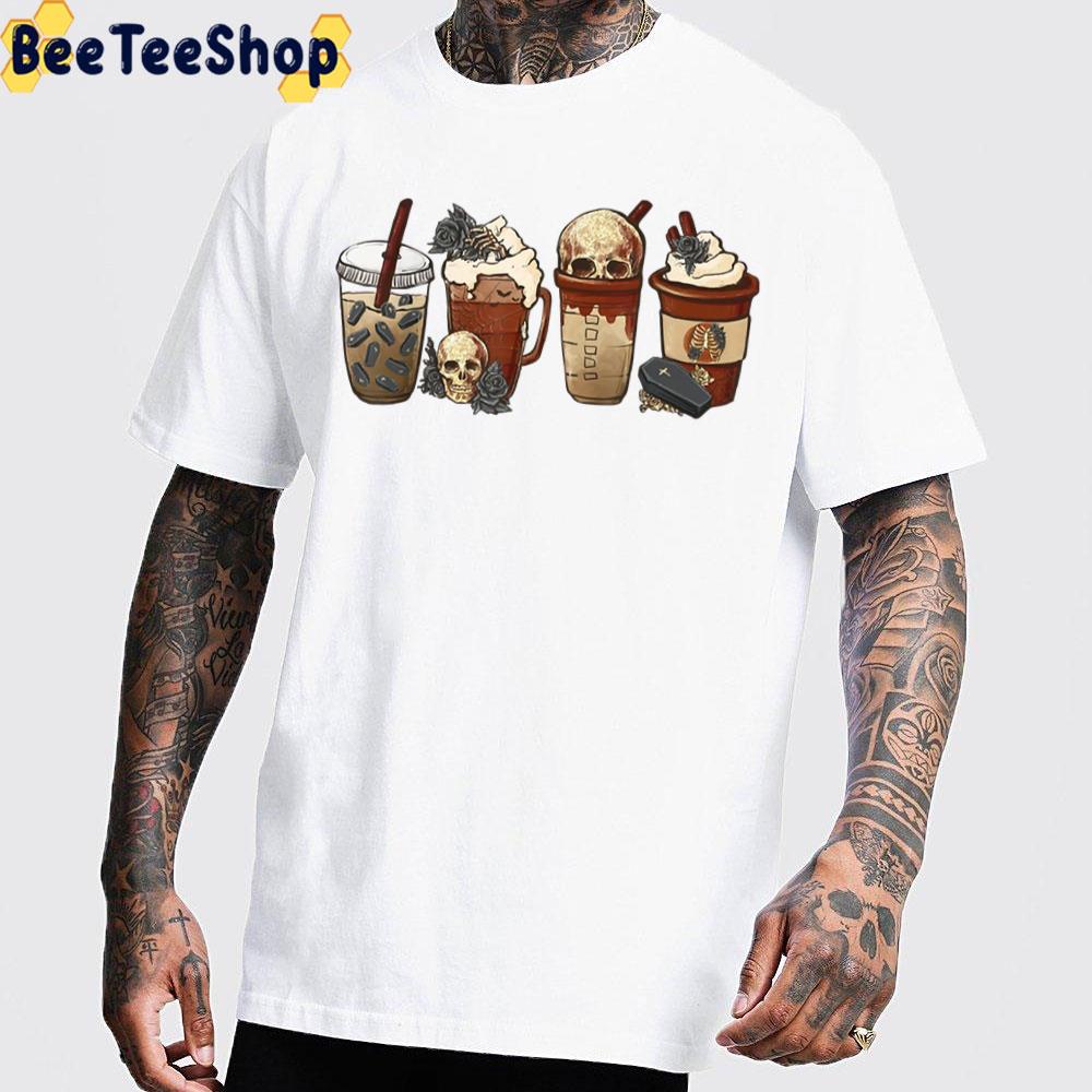 Skull Horror Fall Coffee Pumpkin Spice Latte Iced Halloween Trending Unisex T-Shirt