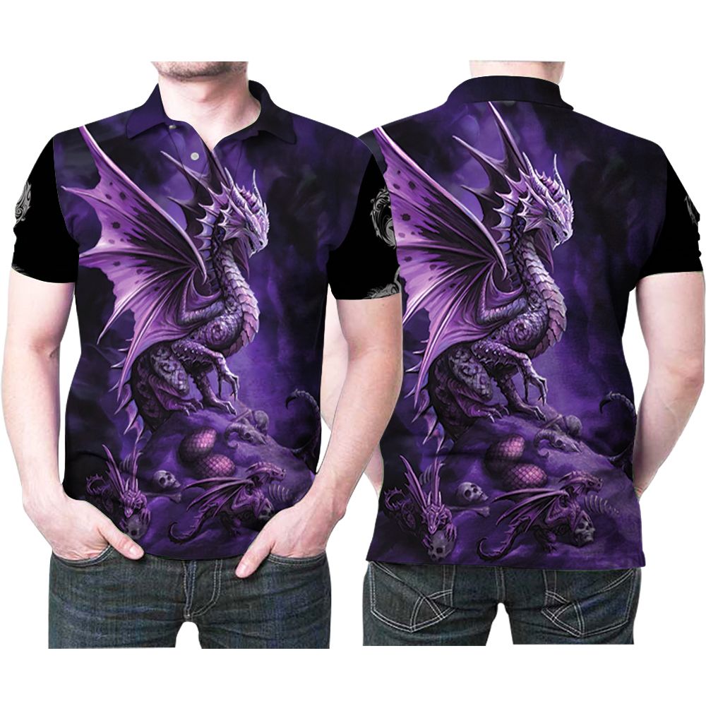 Skulls Purple Dungeons And Dragons 3D All Over Print Polo Shirt