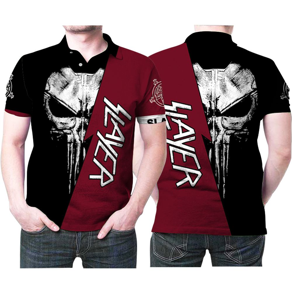 Slayer American Thrash Metal Band Punisher Skull Black And Red 3D All Over Print Polo Shirt