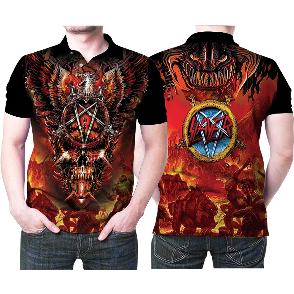 Slayer Music Rock Band Devil Horror Halloween Logo 3D All Over Print Polo Shirt