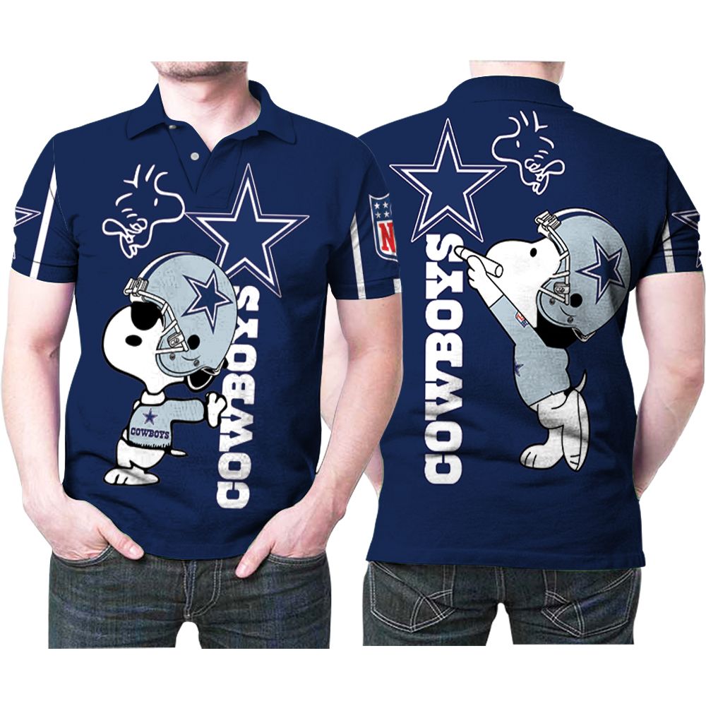 Snoopy Leans On Dallas Cowboys Logo Nfl Logo 3D All Over Print Polo Shirt