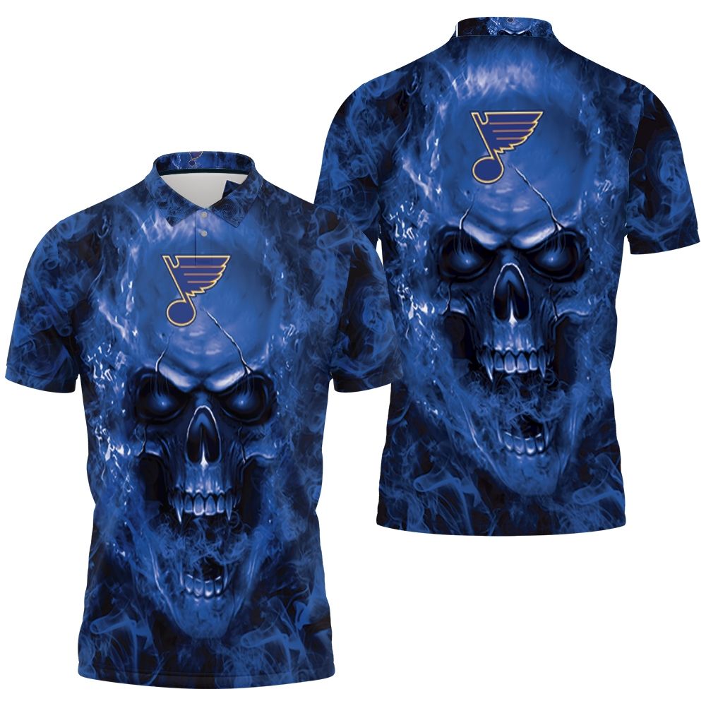 St. Louis Blues Nhl Fans Skull 3D All Over Print Polo Shirt