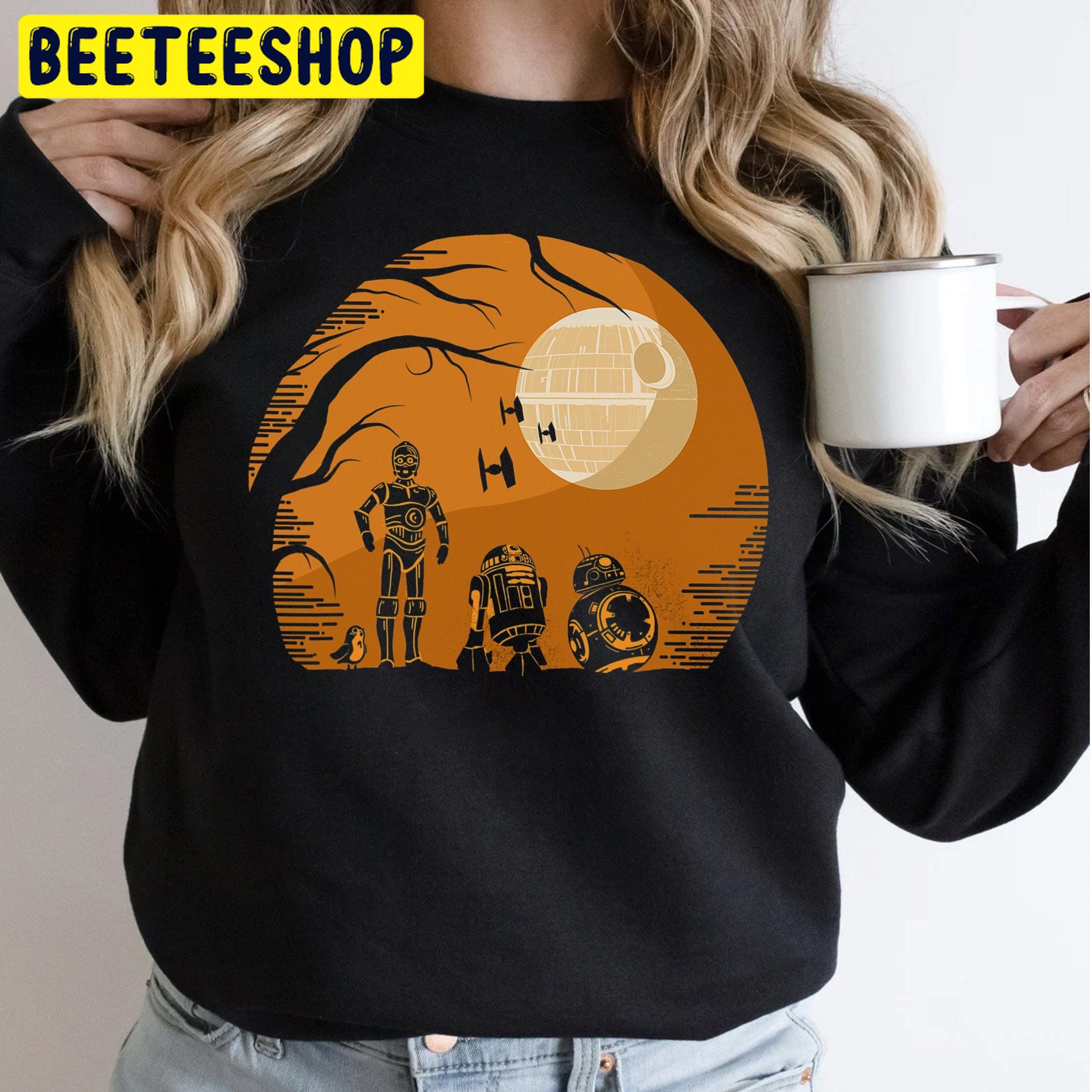 Star Wars Droids Halloween Orange Hue Death Star Halloween Unisex Sweatshirt