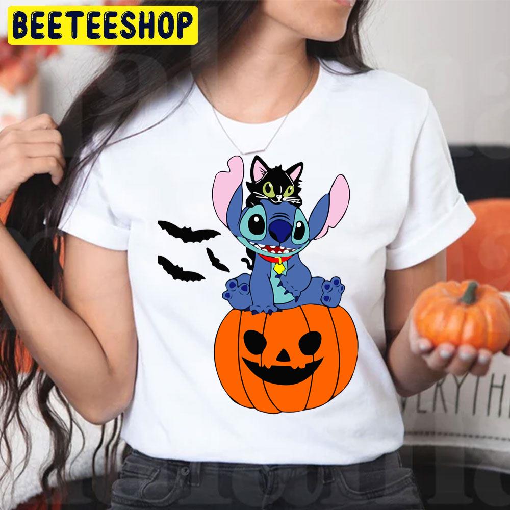 Stitch Black Cat And Pumpkin Halloween Trending Unisex T-Shirt