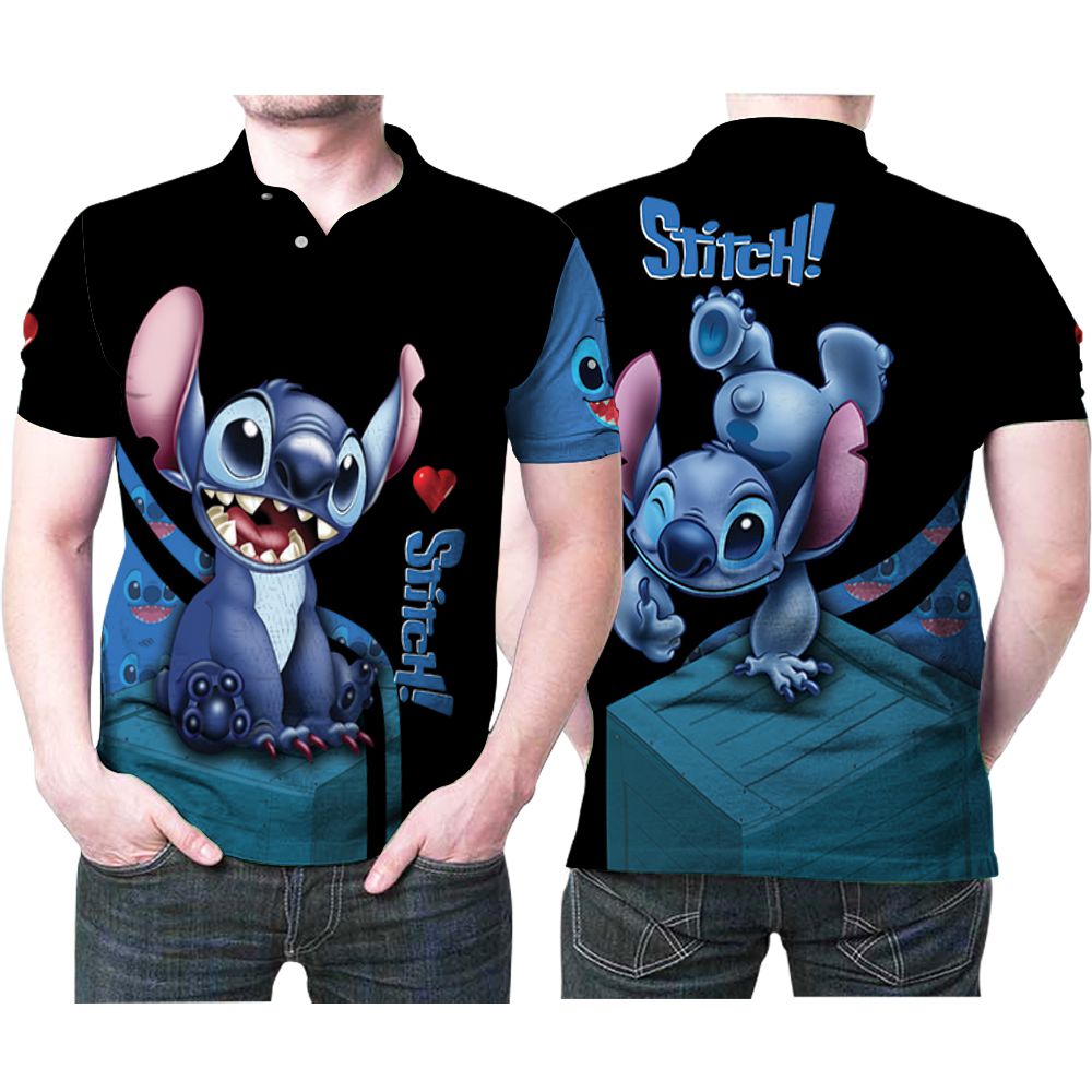 Stitch Cute Posture Heart 3D All Over Print Polo Shirt