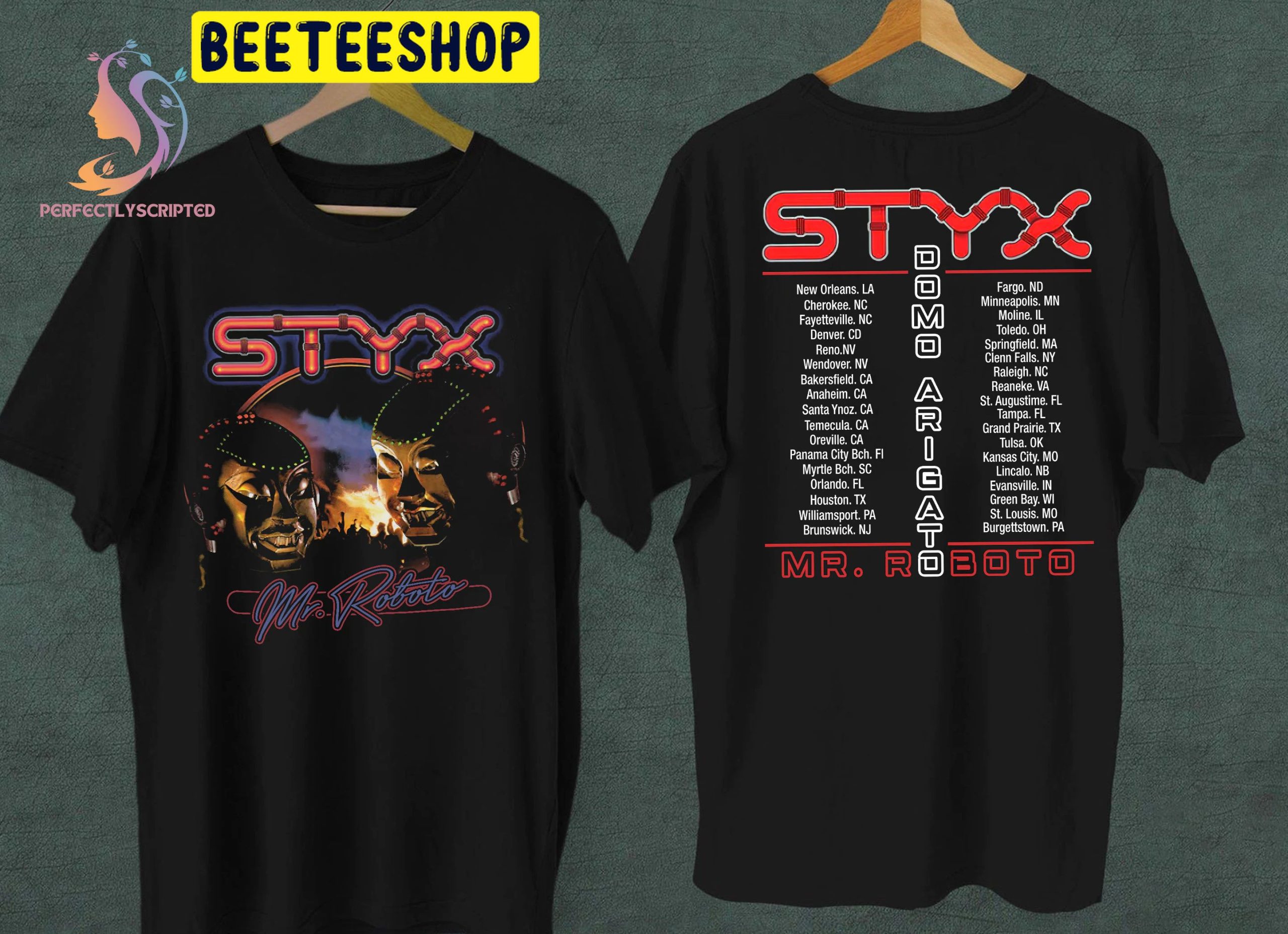 Styx Mr Roboto Domo Arigato World Tour 2022 Double Side Unisex Shirt 