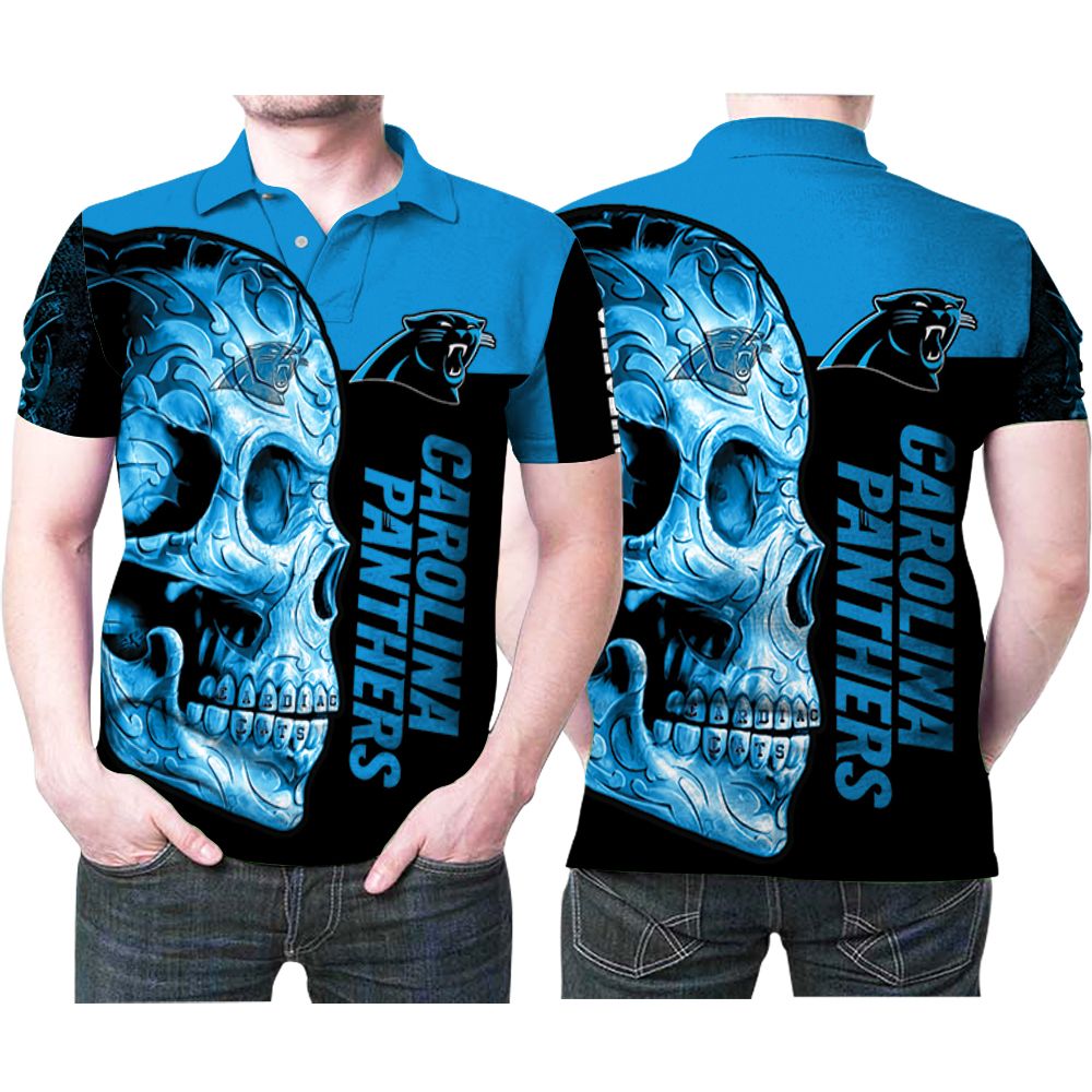 Sugar Skull Carolina Panthers Nfl Flower Pattern 3D All Over Print Polo Shirt