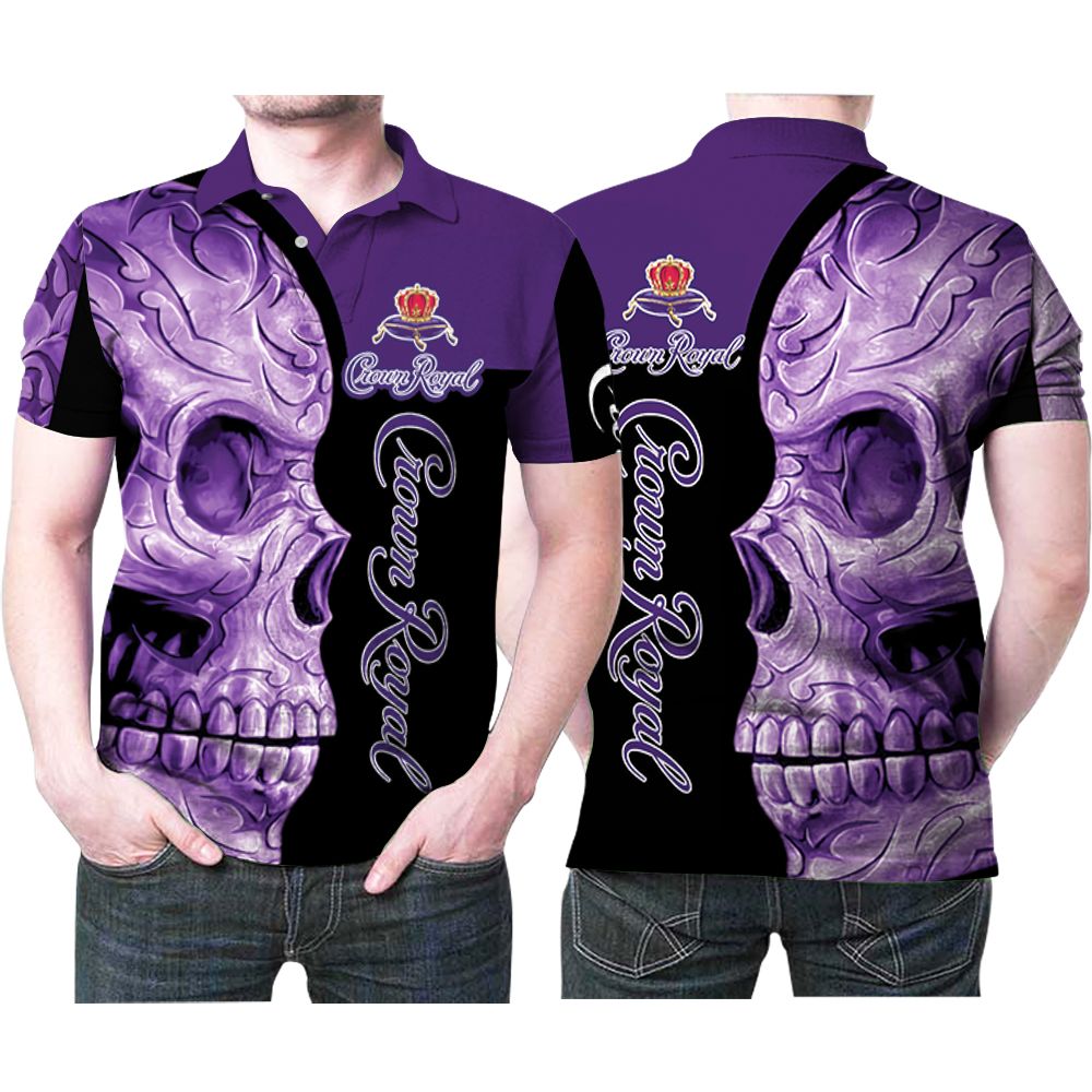 Sugar Skull Crown Royal Purple Flower Pattern 3D All Over Print Polo Shirt