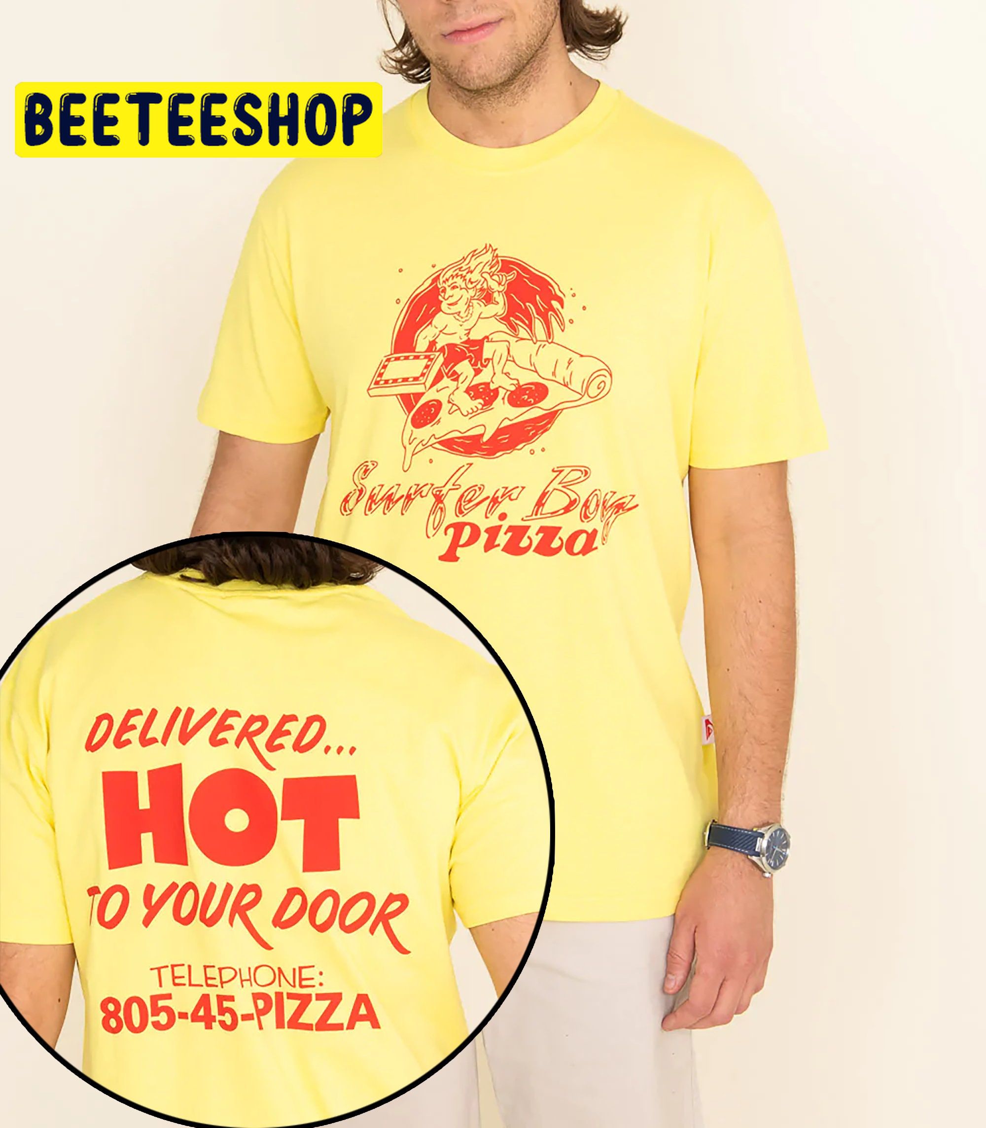 Surfer Pizza Boy Delivered Hot To Your Door Double Side Unisex Shirt