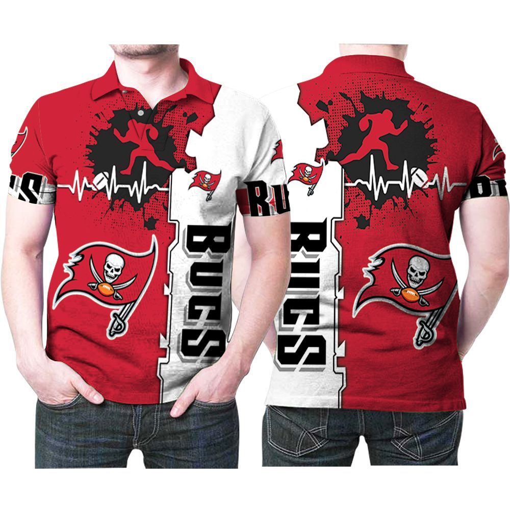 Tampa Bay Buccaneers Logo Heartbeat Running 3D All Over Print Polo Shirt