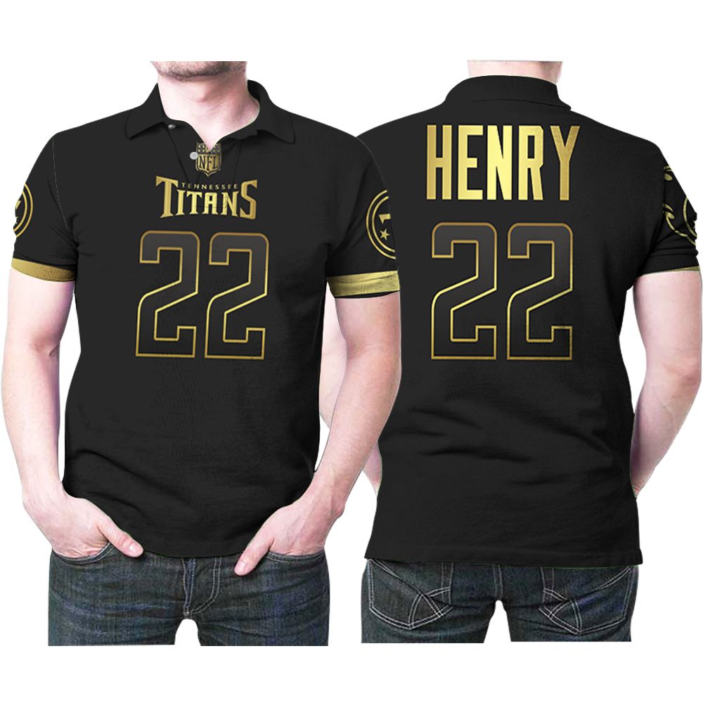 Tennessee Titans Derrick Henry #22 Nfl America Football Team Logo Black Golden Edition Polo Shirt