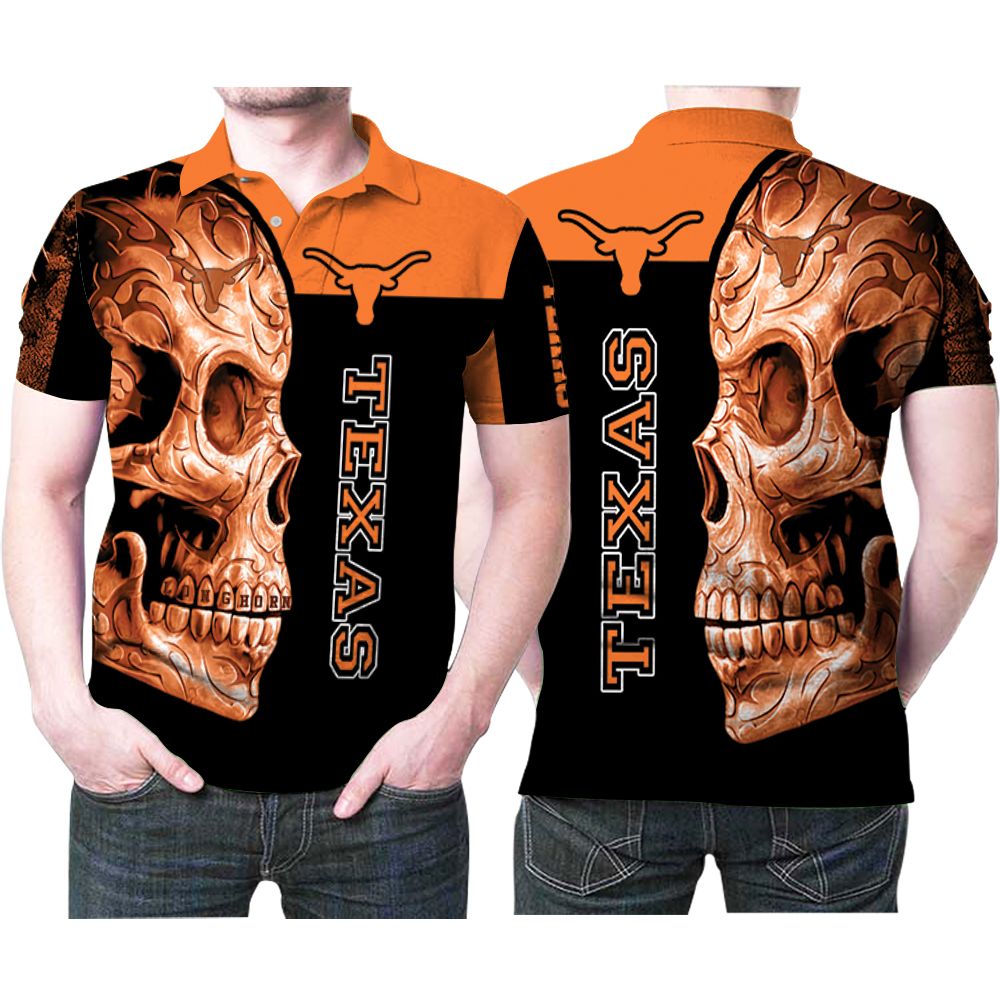 Texas Longhorns Ncaa Sugar Skull Flower Pattern 3D All Over Print Polo Shirt