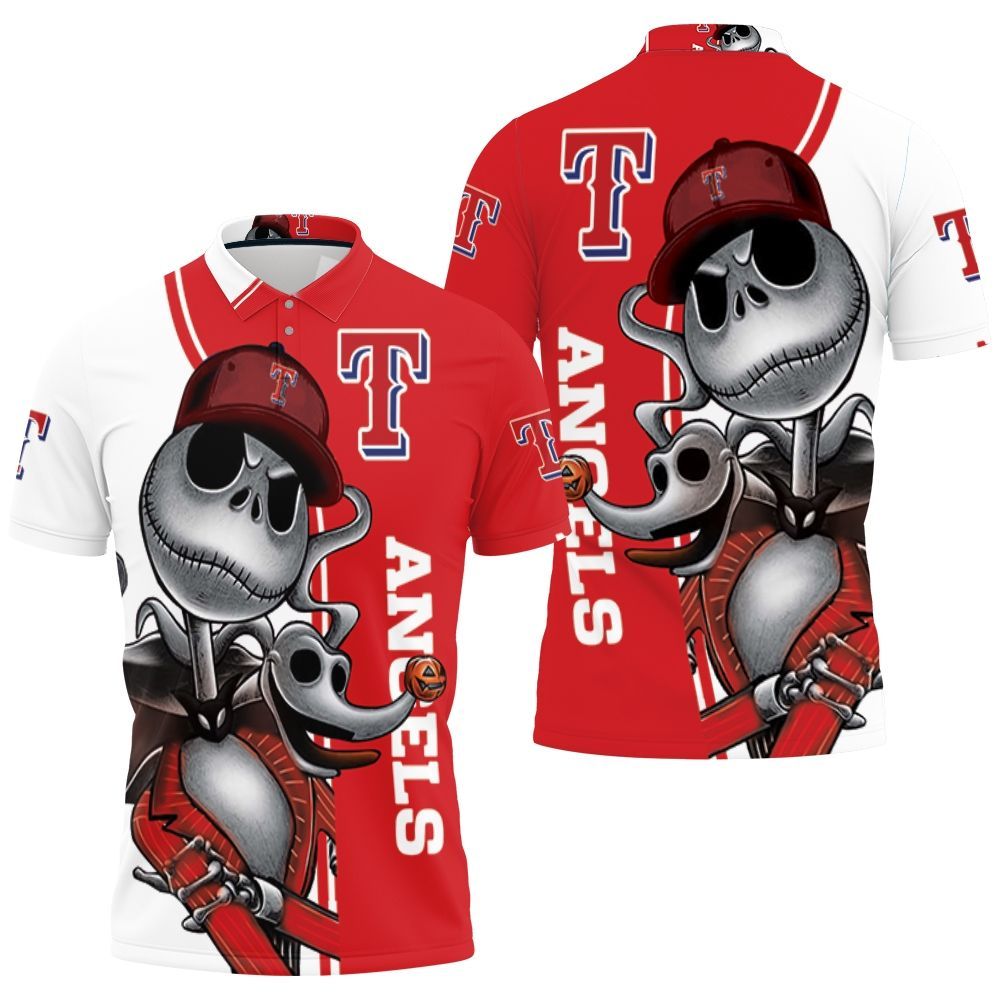 Texas Rangers Jack Skellington And Zero 3D All Over Print Polo Shirt