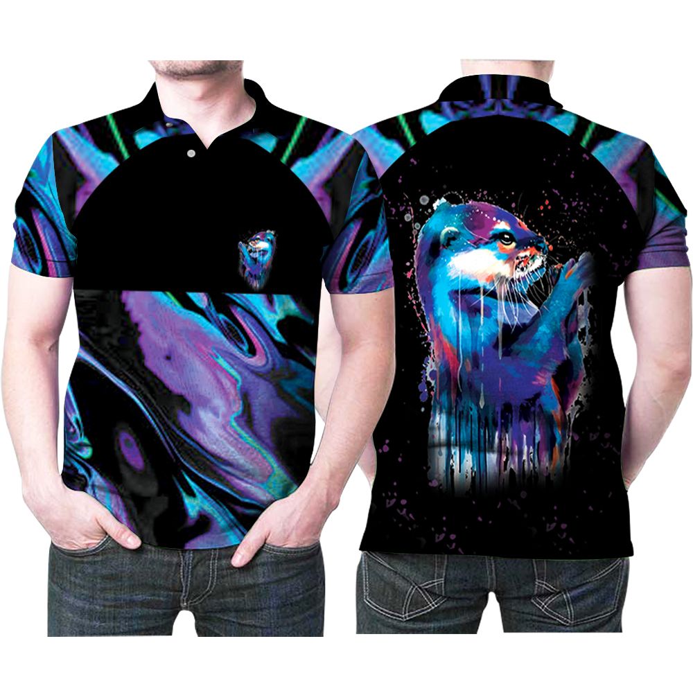 The Adorable Otter In Holographic Watercolor Painting 3D All Over Print Polo Shirt