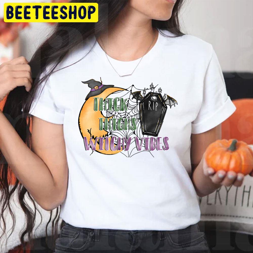 Thick Thighs Witchy Vibes Moon Rip Halloween Trending Unisex T-Shirt