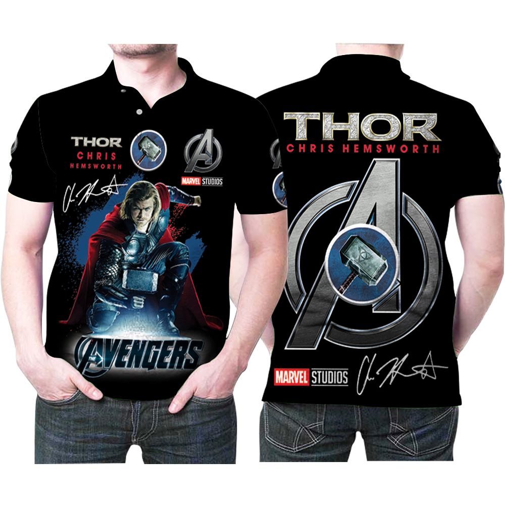 Thor Chris Hemsworth Studios Avengers Superhero Signed 3D All Over Print Polo Shirt