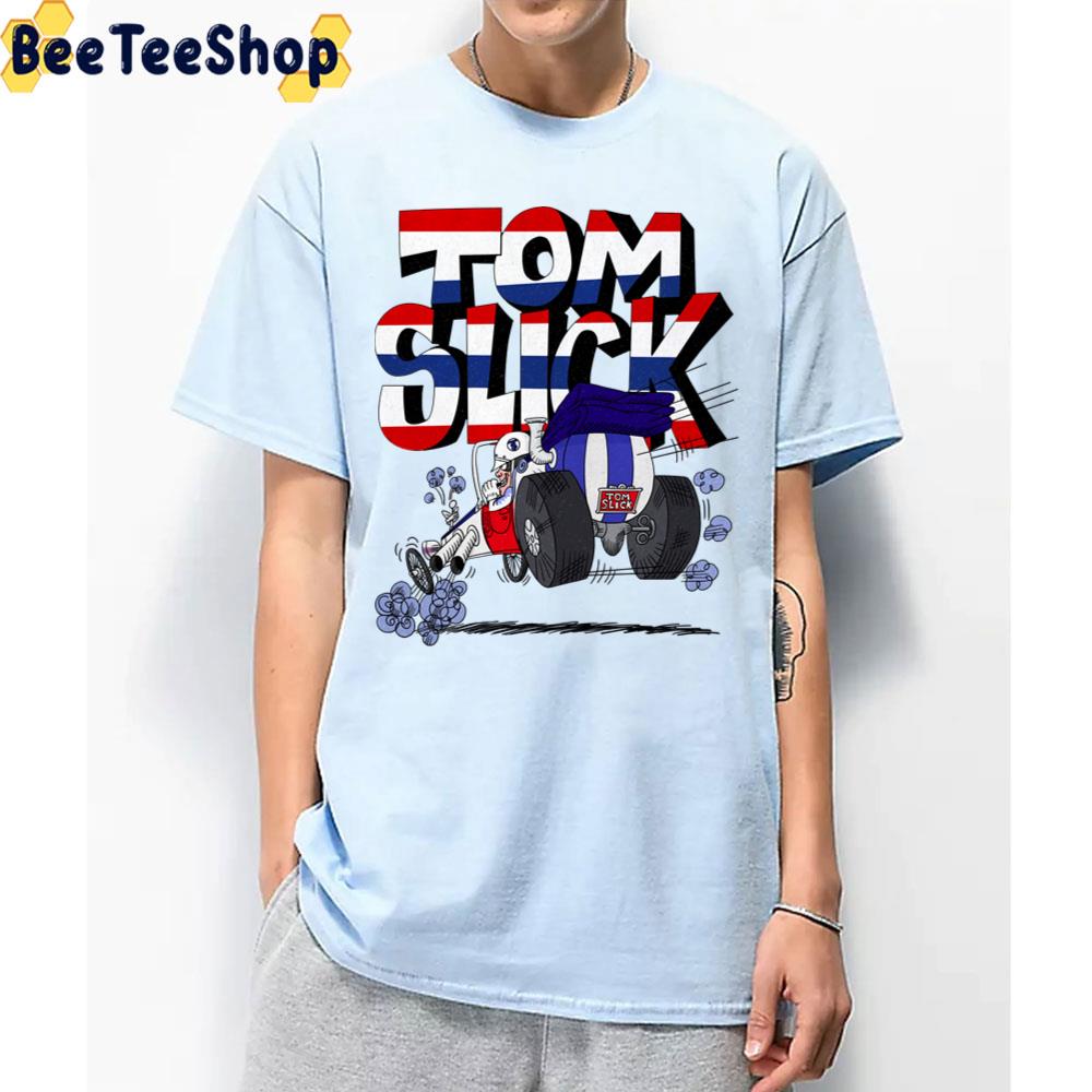 Tribute To Jay Ward Cartoons 60s Tom Slick In The Thunderbolt Grease Slapper With Patriotic Logotyp Trending Unisex T-Shirt