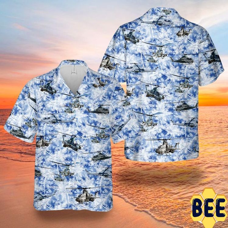 Tropical Flowers Bell Ah-1z Viper Helicopter Trending Hawaiian Shirt