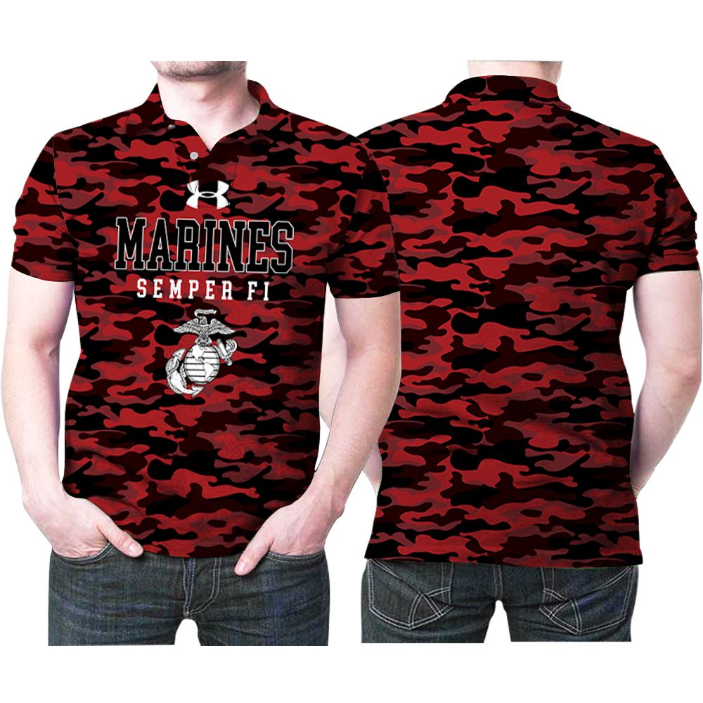 Under Armor Marines Corps Semper Fi Red Camo 3D All Over Print Polo Shirt