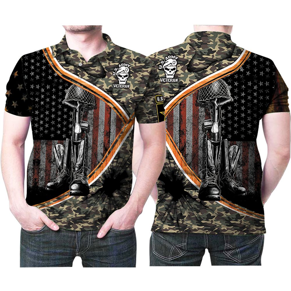 Us Army Veteran Skull Hat Boots American Flag 3D All Over Print Polo Shirt