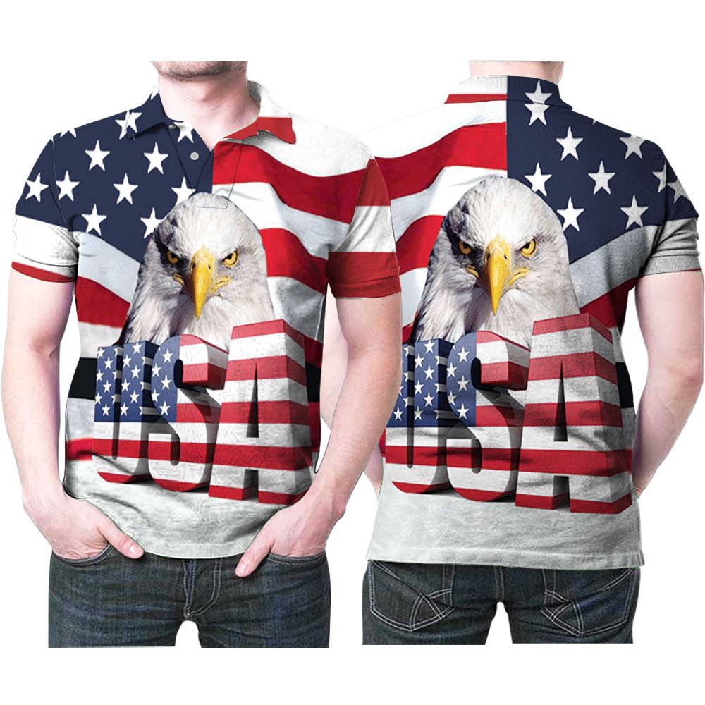 Usa Eagle American Flag Power Country 3D All Over Print Polo Shirt