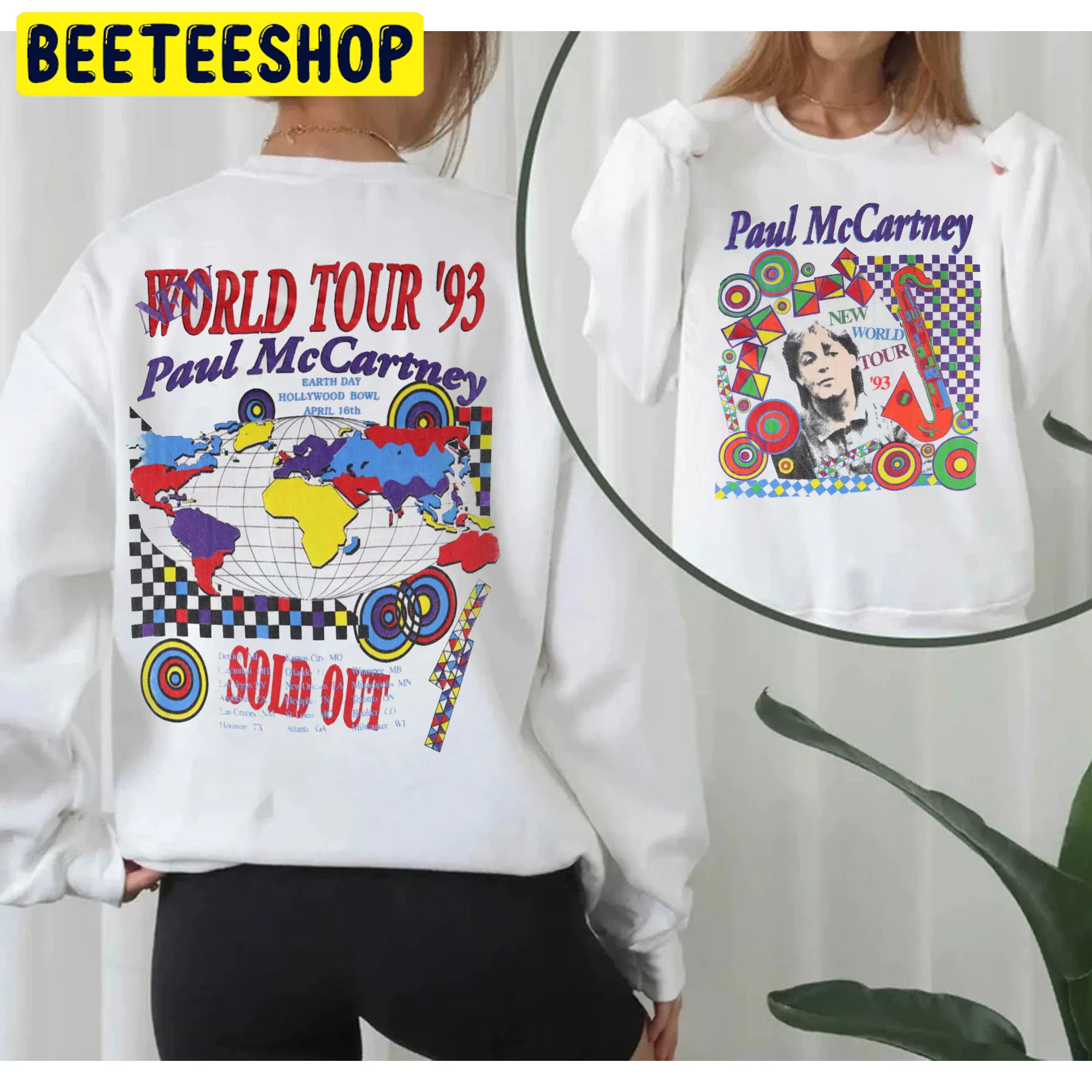 Vintage Paul Mccartney 1993 New World Tour Hollywood Bowl Double Side Unisex Sweatshirt