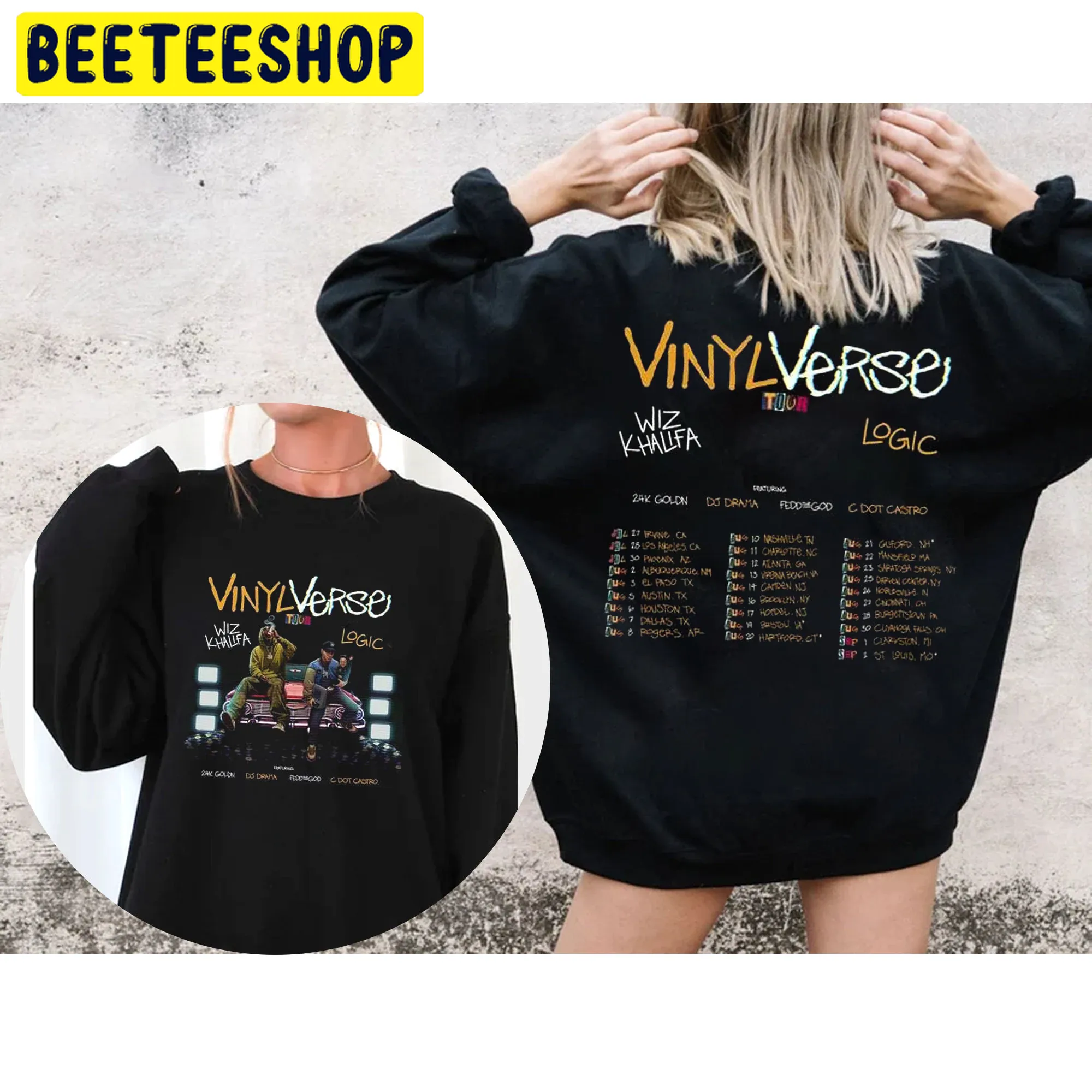 Vinyl Verse Wiz Khalifa Logic 2022 Tour Double Sided Unsiex Sweatshirt