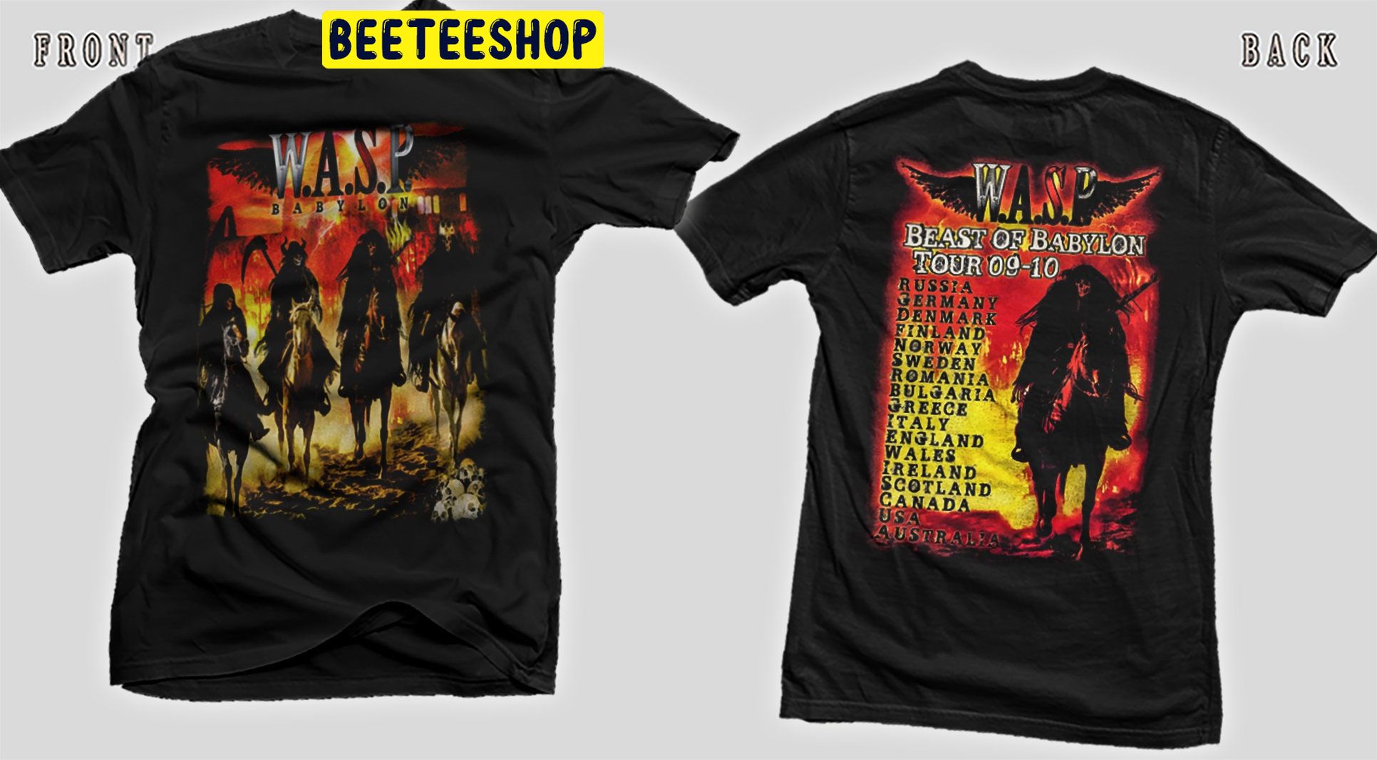 W.A.S.P Beast Of Babylon World Tour 2009 2010 Double Side Unisex T-Shirt