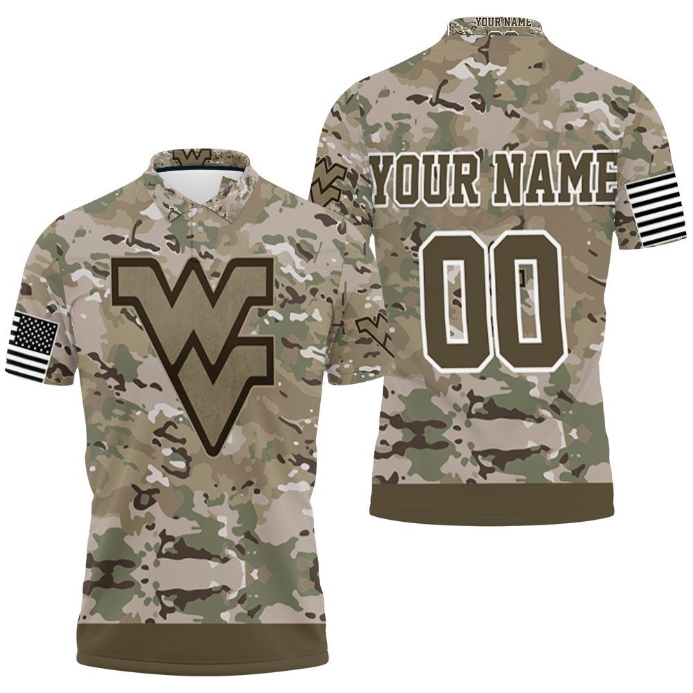 West Virginia Mountaineers Camouflage Veteran Personalized 3D All Over Print Polo Shirt