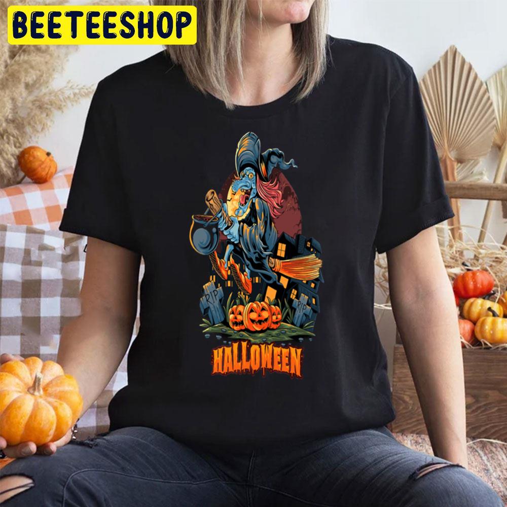 Witch Riding Brooms Halloween Trending Unisex T-Shirt