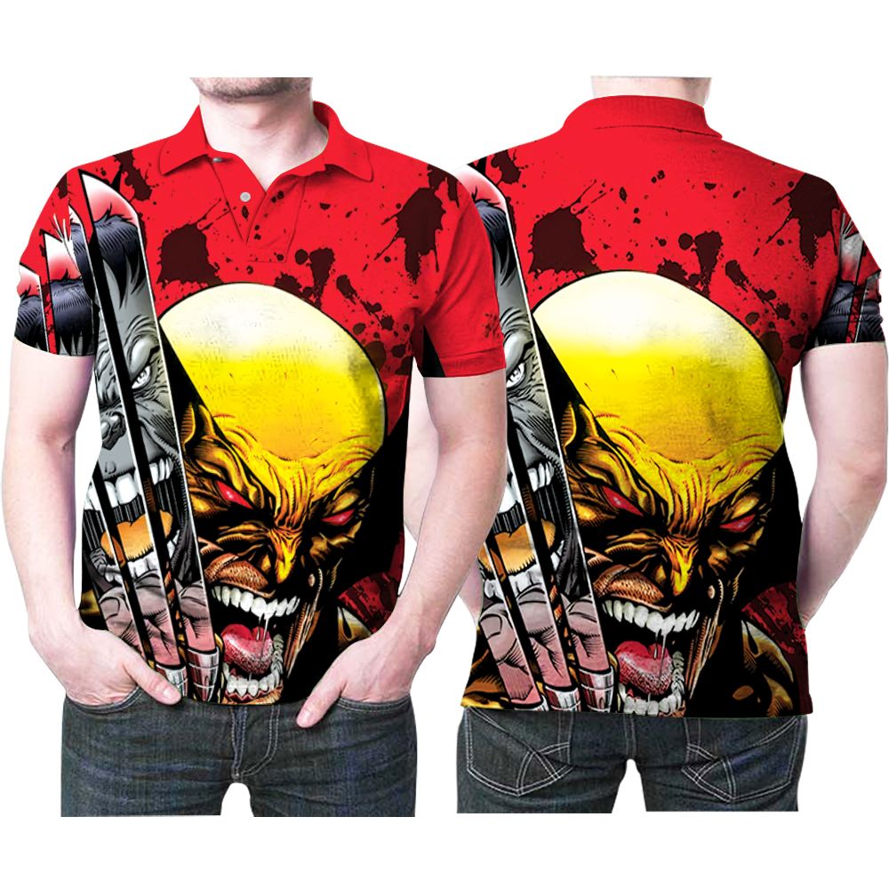 Wolverine With Claws Versus Hulk Superhero 3D All Over Print Polo Shirt