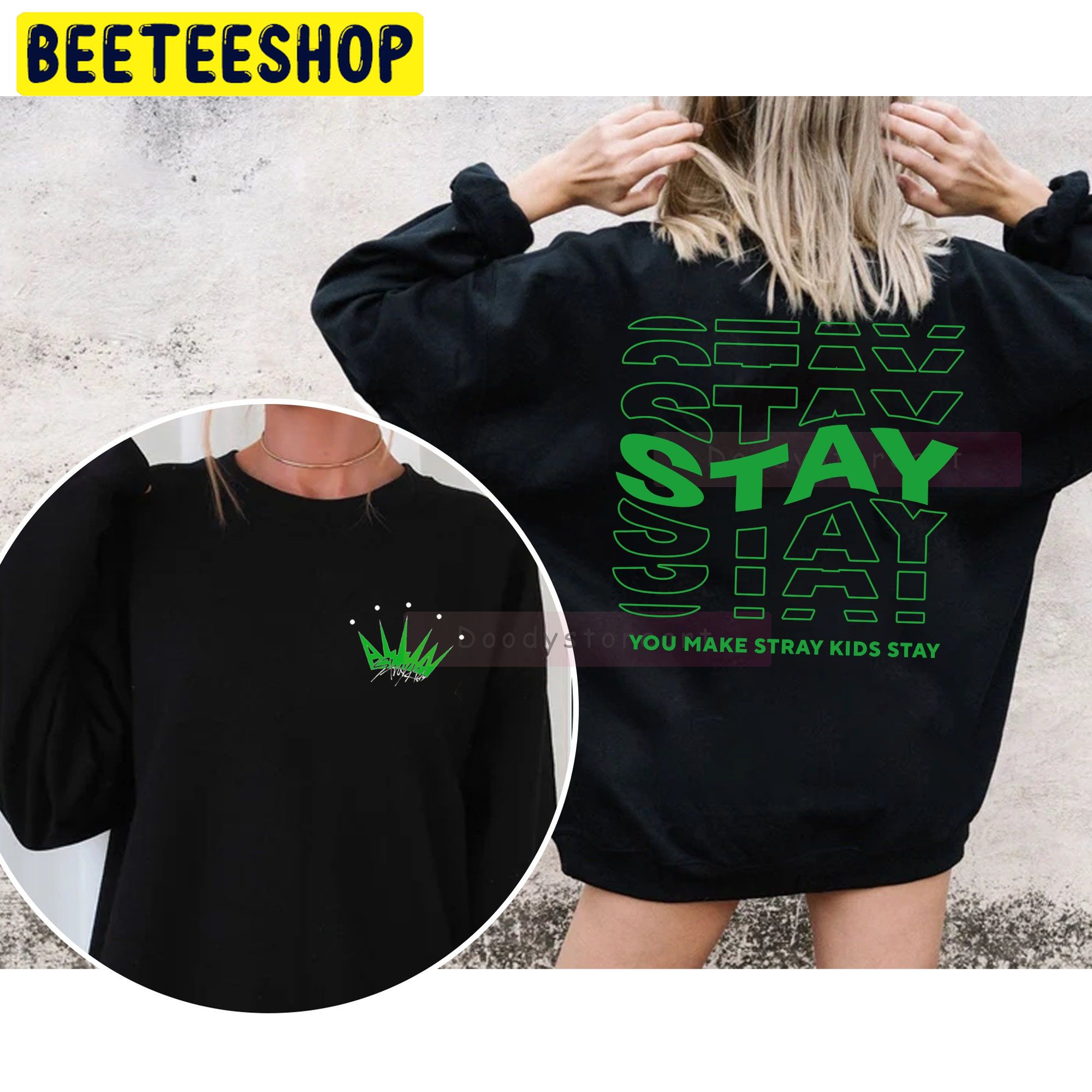 You Make Stray Kids Maniac Y2k Maniac 2022 Tour Green Art Double Sided Unsiex Sweatshirt