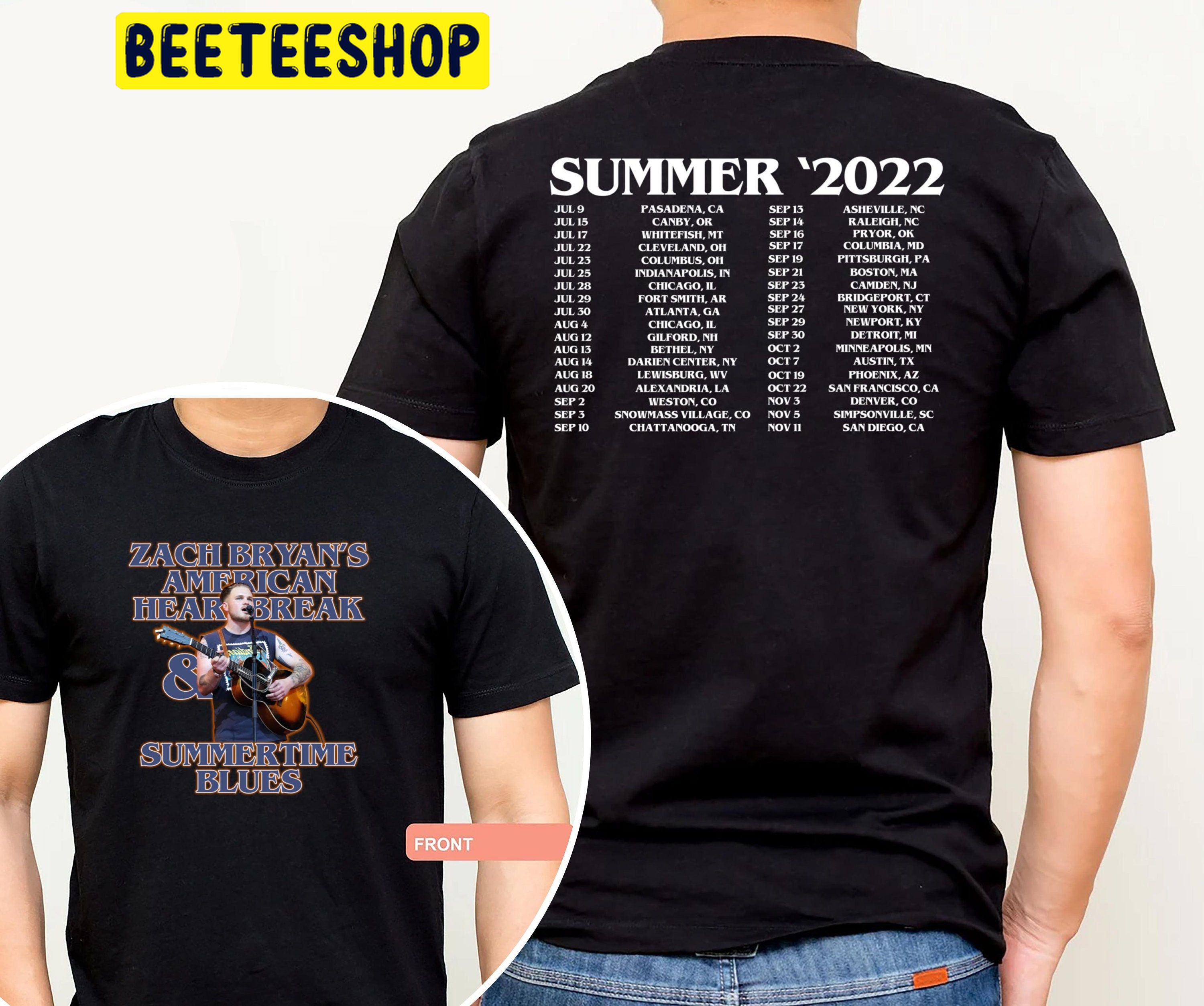 Zach Bryan American Heartbreak 2022 Tour And Date Double Side Unisex T-Shirt