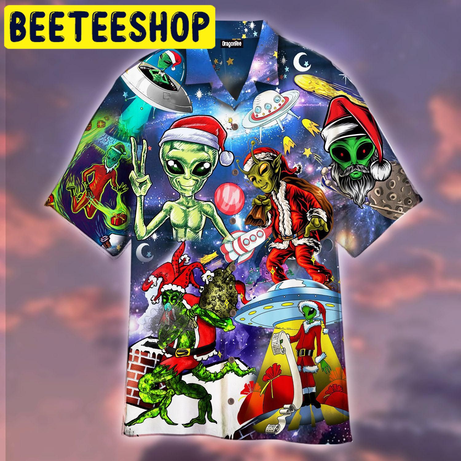 Alien Santas Christmas In The Galaxy Hawaiian Shirt