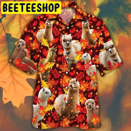 Alpaca Horse Lovers Autumn Red Leaves Hawaiian Shirt