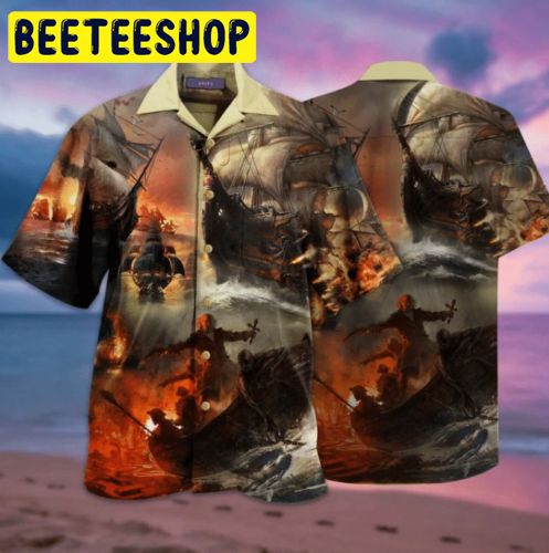 Amazing Fighting Pirate Ships Hawaiian Shirt