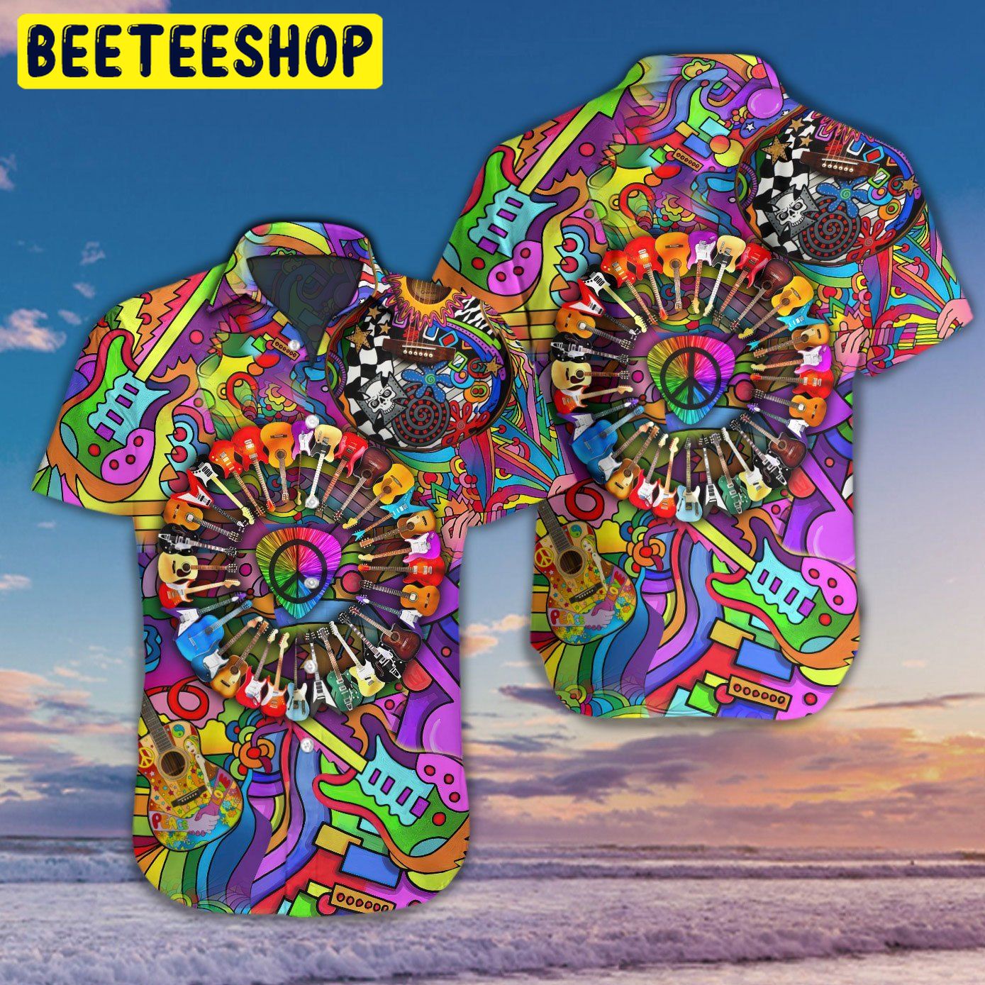 Amazing Guitar Hippie Color 3D All Over Printed Trending Hawaiian Shirt