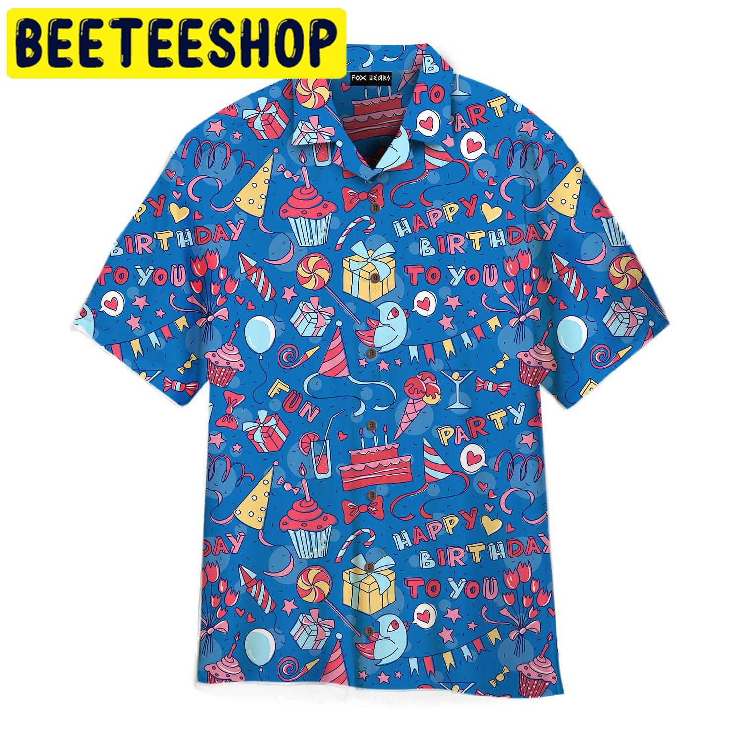 Amazing Happy Birthday On Blue Pattern Hawaiian Shirt