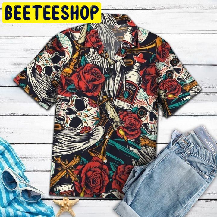 Amazing Sugar Skulls Rose Flowers Trumpets Hawaiian Shirt - Beeteeshop