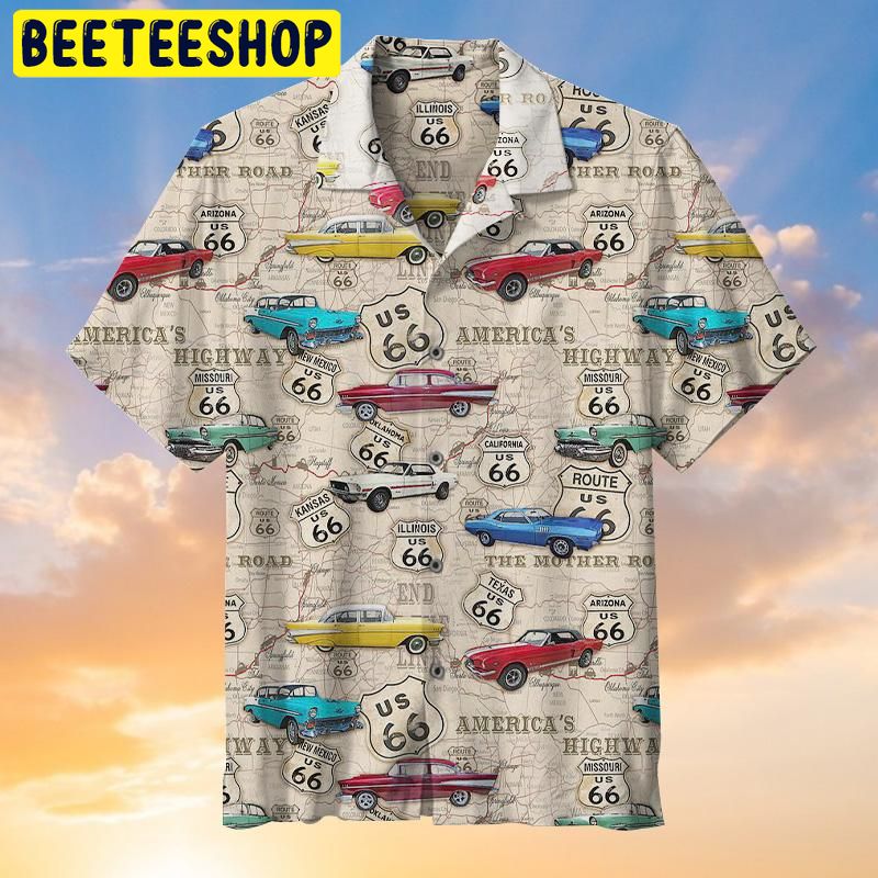 Amazing Vintage Muscle Car On Route 66 Trending Hawaiian Shirt