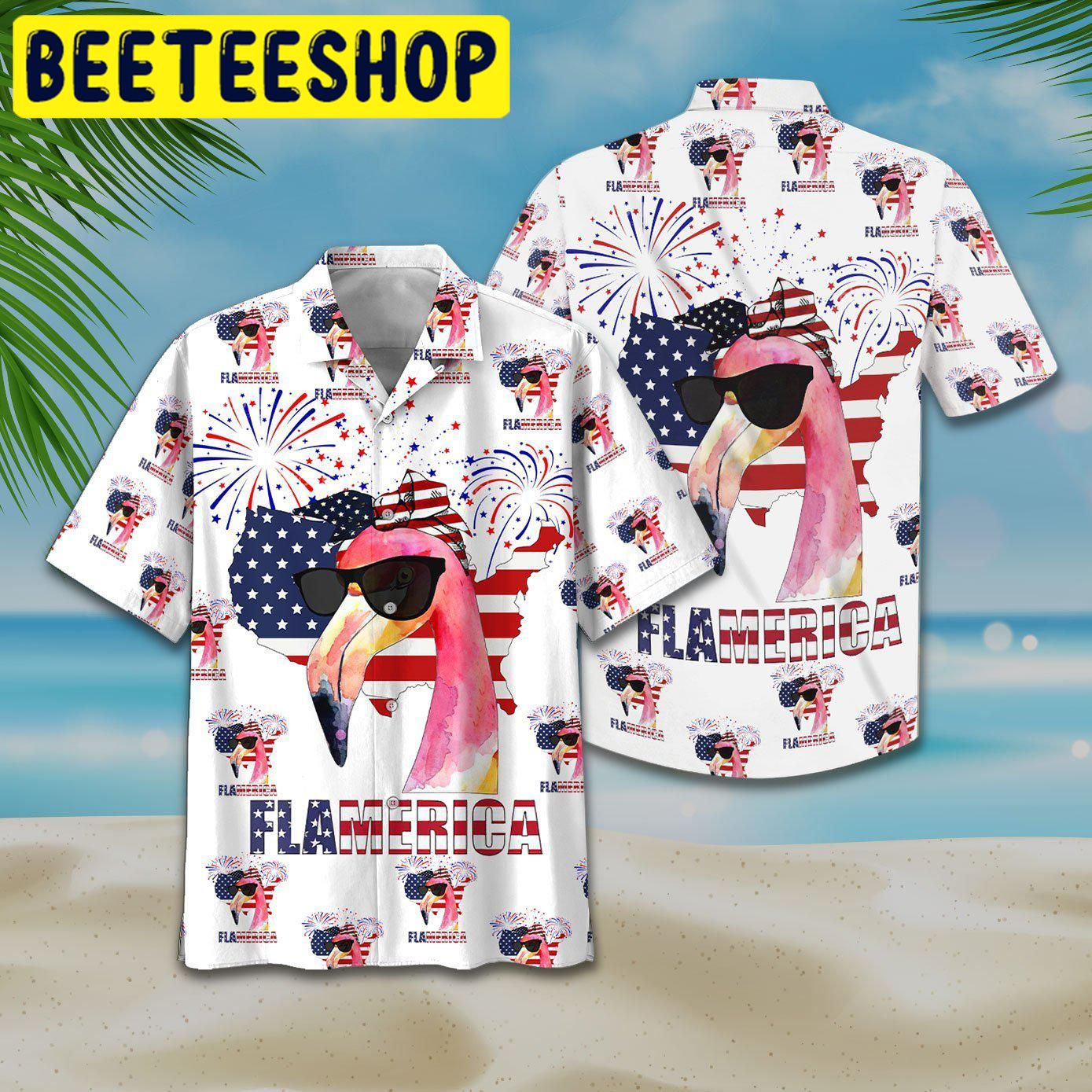 America Flag Flamingo Hawaiian Shirt