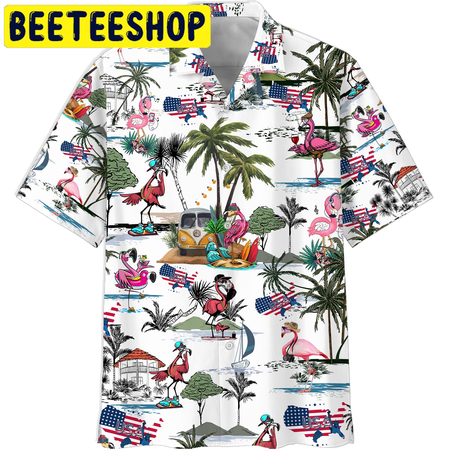 America - Flamingo Style Hawaiian Shirt - Beeteeshop