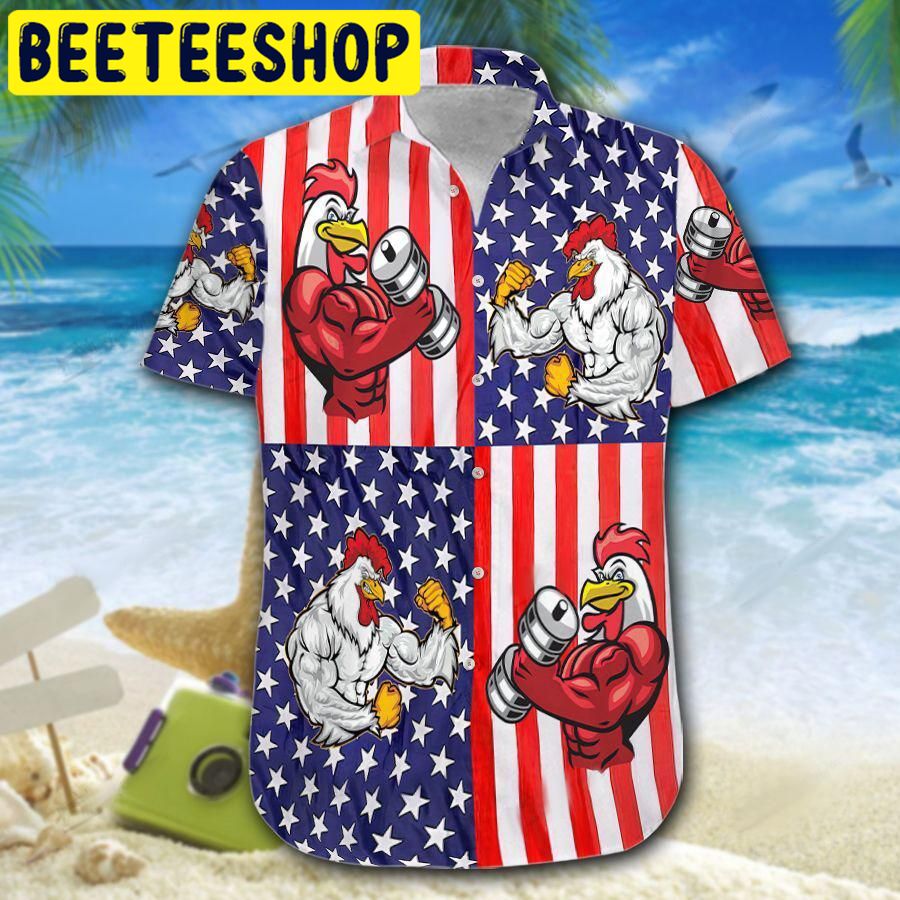 American Flag Chicken Rooster Fight Hawaiian Shirt